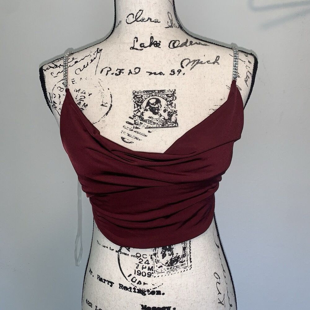 Rhinestone Strap Club Sexy Going Out Plum Crop Top Size M